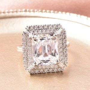 Stunning LUSTRO STELLA Finest CZ Halo Ring Set in Solid Sterling Silver E430